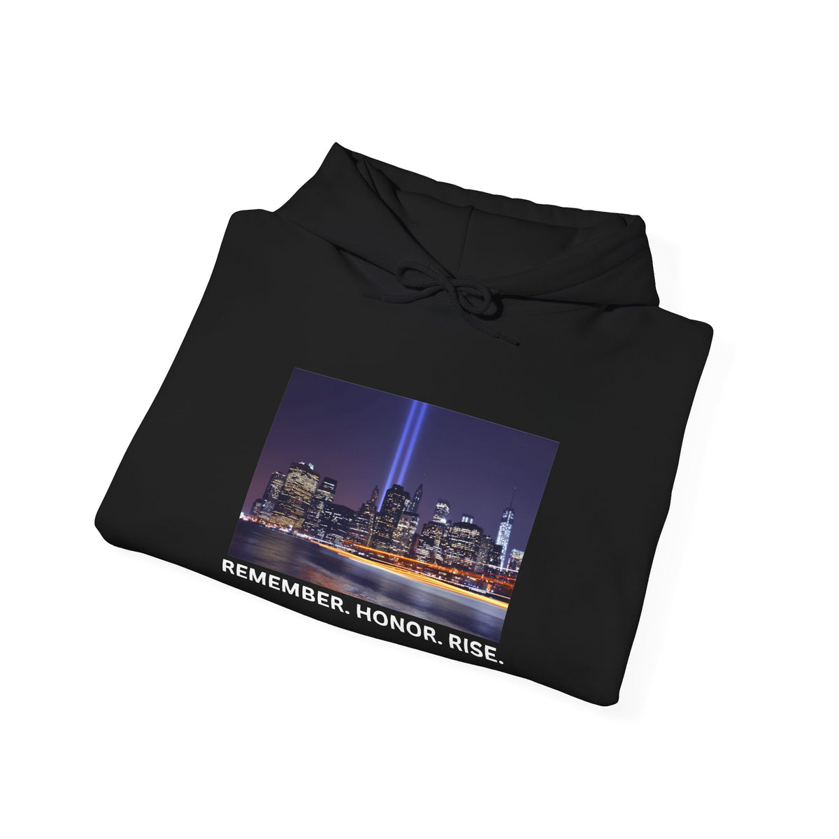 9/11 Tribute Hoodie - "Remember. Honor. Rise." NYC Skyline Memorial Sweatshirt