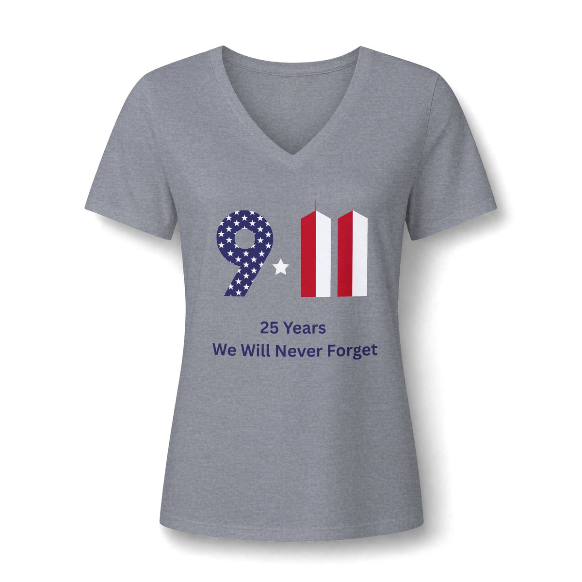 Women's V-Neck Tee — 9/11 Remembrance '25 Years We Will Never Forget'