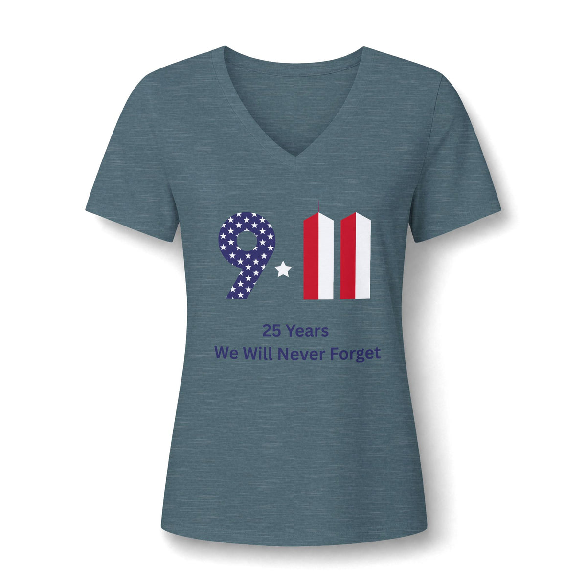 Women's V-Neck Tee — 9/11 Remembrance '25 Years We Will Never Forget'