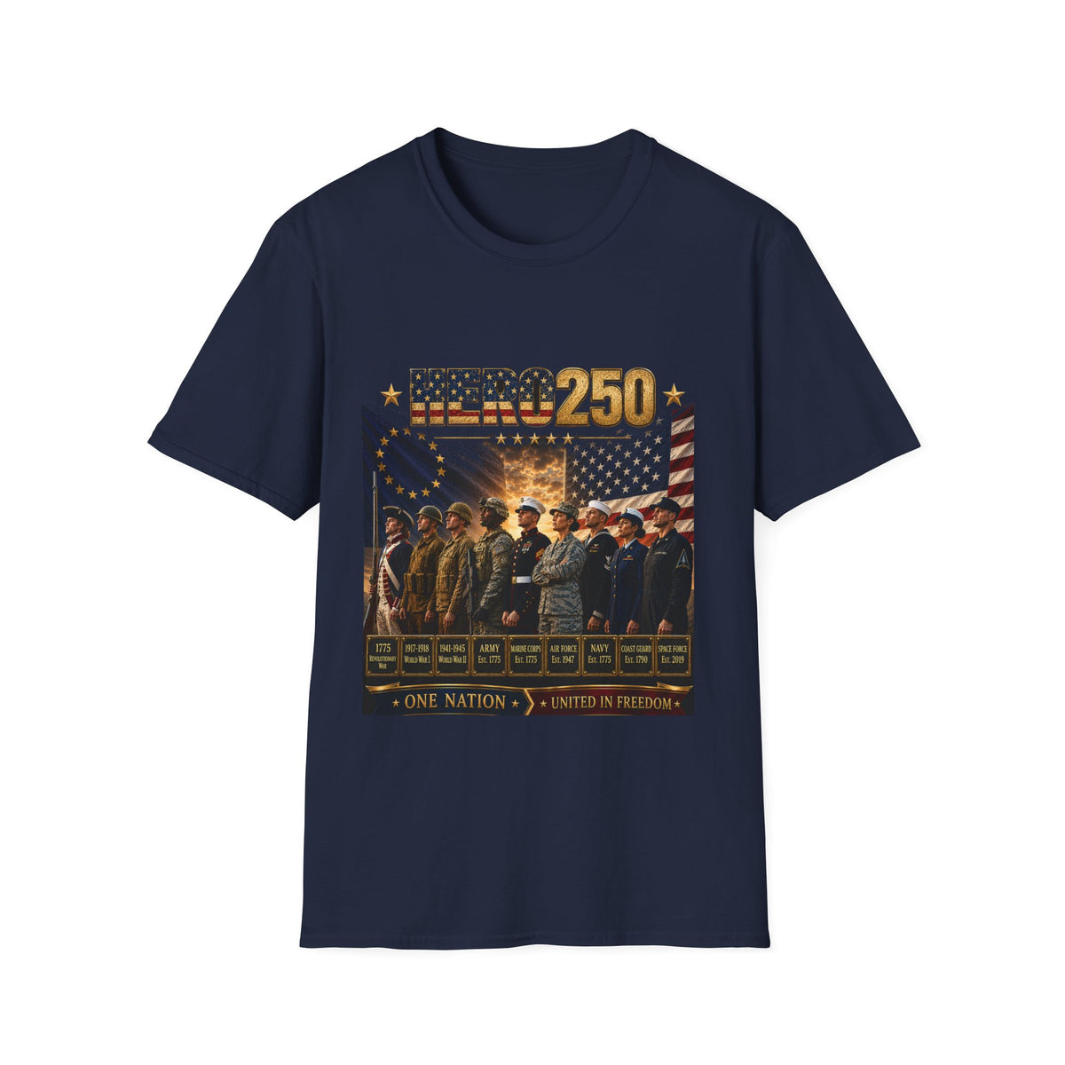 HERO250 Patriotic T-Shirt | 250 Years of Honor | One Nation United in Freedom
