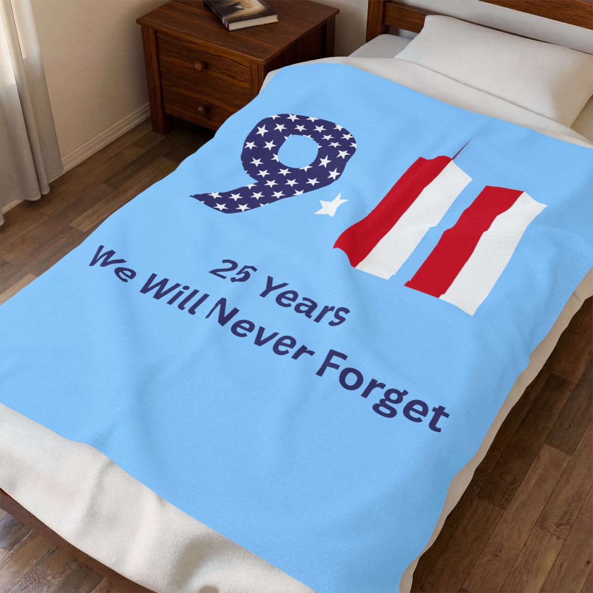 9•11 Memorial Velveteen Plush Blanket — "25 Years We Will Never Forget"