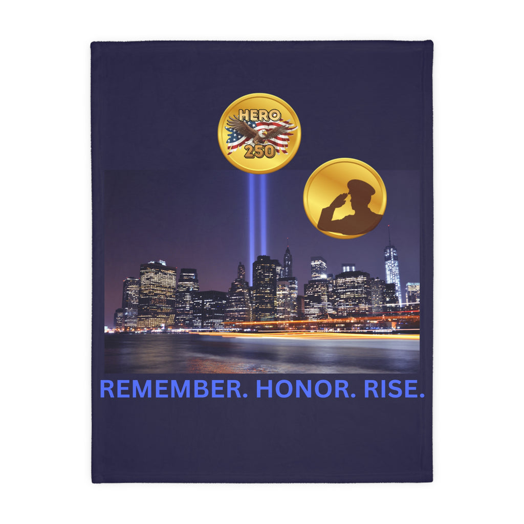 9/11 Tribute Blanket — "Remember. Honor. Rise." Velveteen Microfiber Memorial Throw
