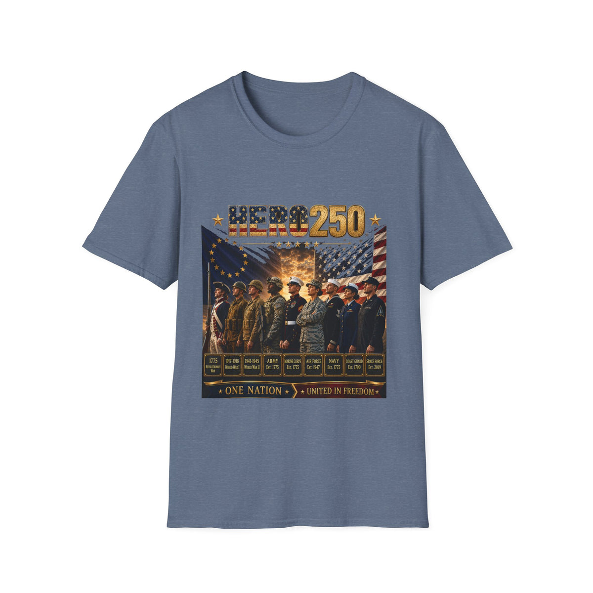 HERO250 Patriotic T-Shirt | 250 Years of Honor | One Nation United in Freedom