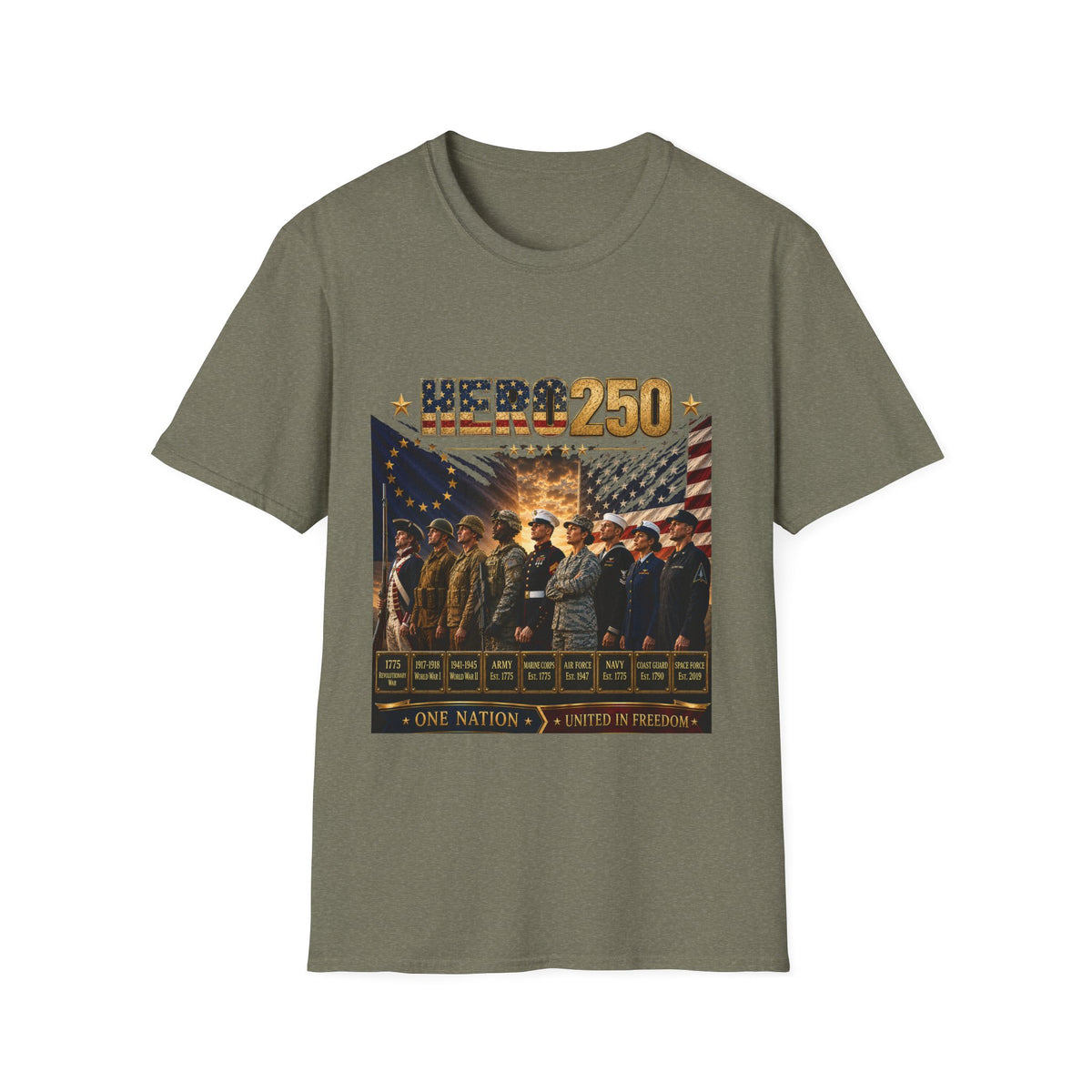 HERO250 Patriotic T-Shirt | 250 Years of Honor | One Nation United in Freedom
