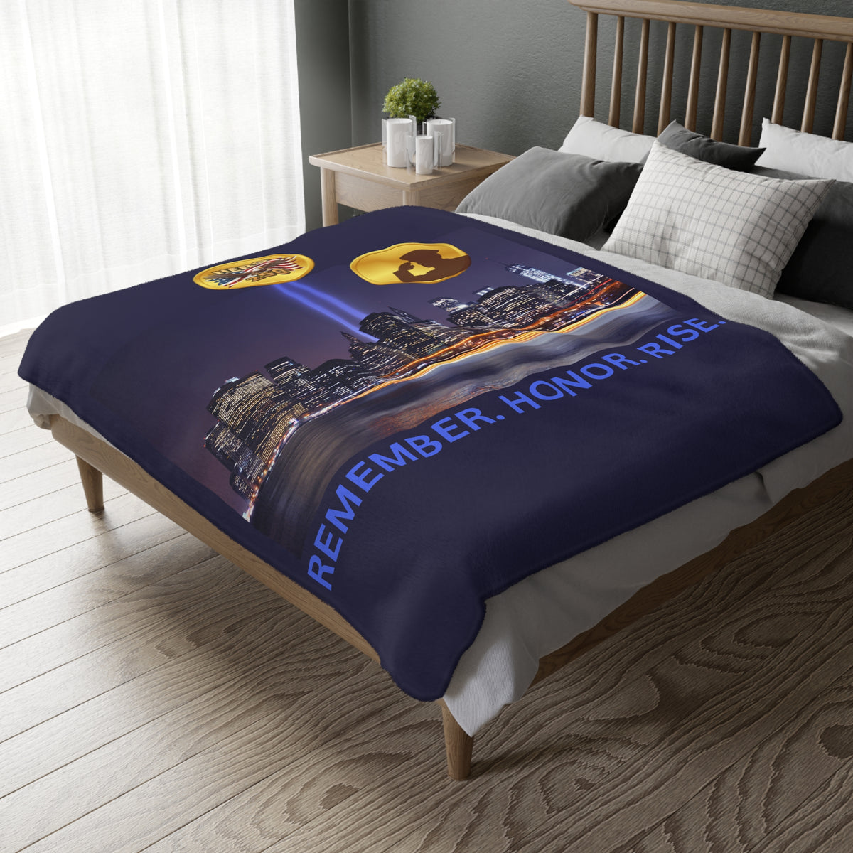 9/11 Tribute Blanket — "Remember. Honor. Rise." Velveteen Microfiber Memorial Throw