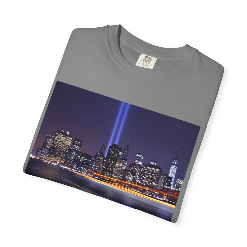 9/11 Tribute T-Shirt — "Remember. Honor. Rise." Skyline Tribute Tee