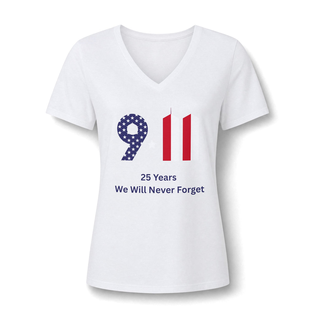 Women's V-Neck Tee — 9/11 Remembrance '25 Years We Will Never Forget'