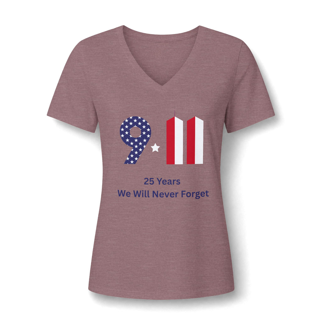 Women's V-Neck Tee — 9/11 Remembrance '25 Years We Will Never Forget'