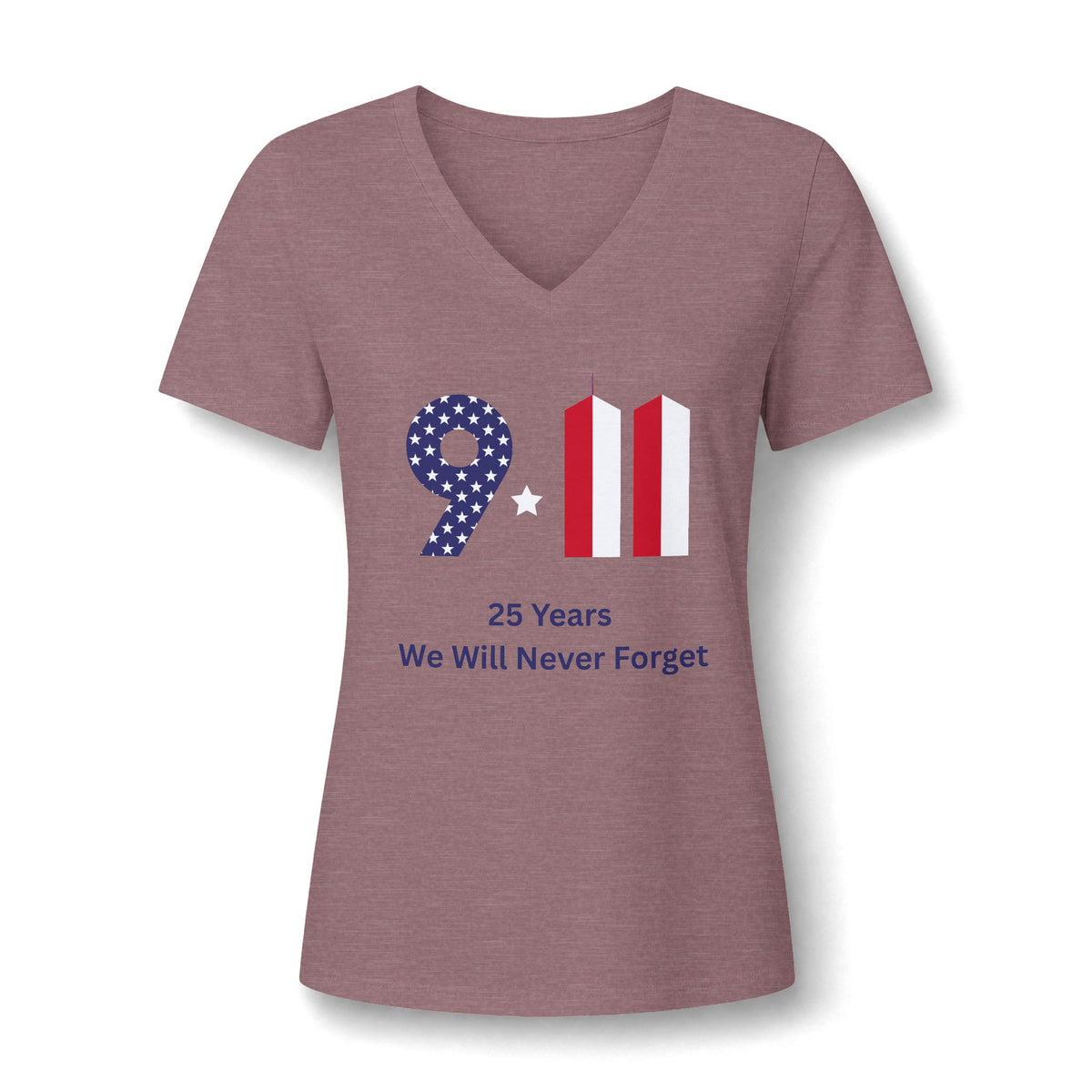 Women's V-Neck Tee — 9/11 Remembrance '25 Years We Will Never Forget'