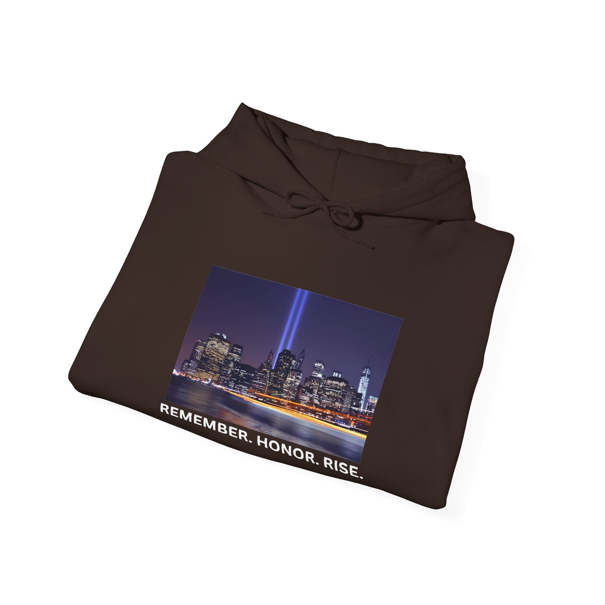9/11 Tribute Hoodie - "Remember. Honor. Rise." NYC Skyline Memorial Sweatshirt