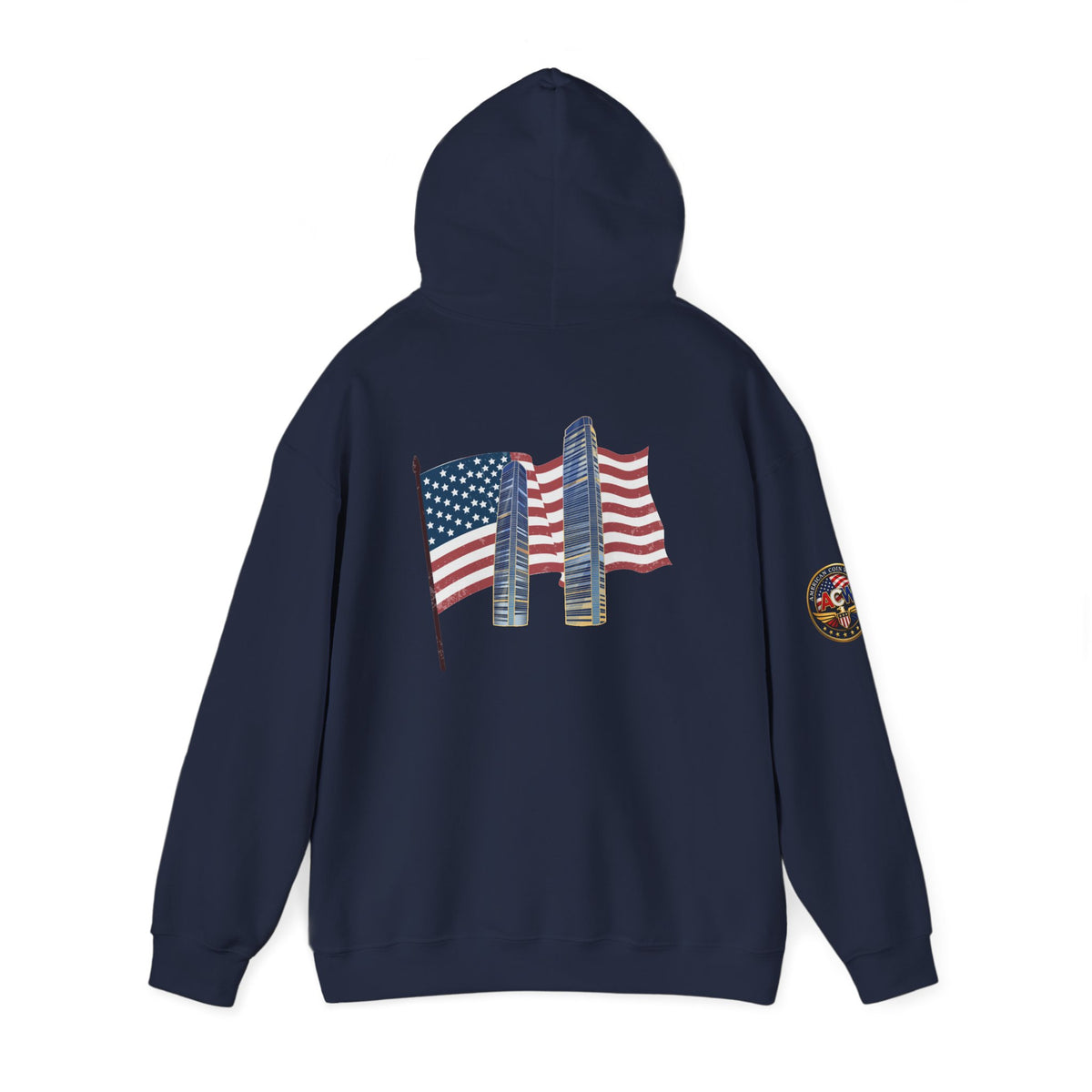 Remembrance Day 9/11 Hoodie — American Flag & Twin Towers Tribute