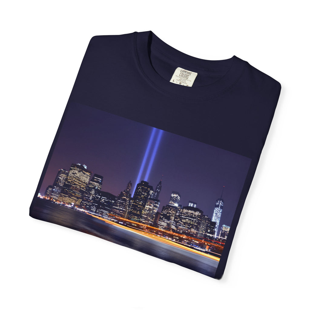 9/11 Tribute T-Shirt — "Remember. Honor. Rise." Skyline Tribute Tee