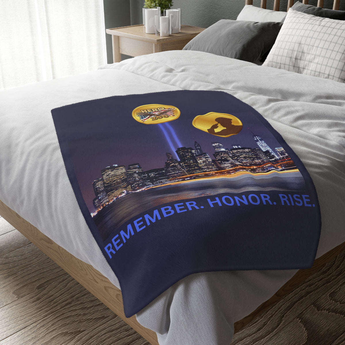 9/11 Tribute Blanket — "Remember. Honor. Rise." Velveteen Microfiber Memorial Throw
