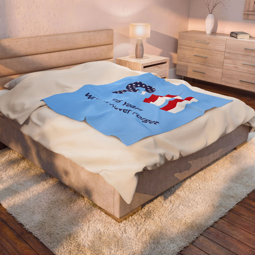 9•11 Memorial Velveteen Plush Blanket — "25 Years We Will Never Forget"