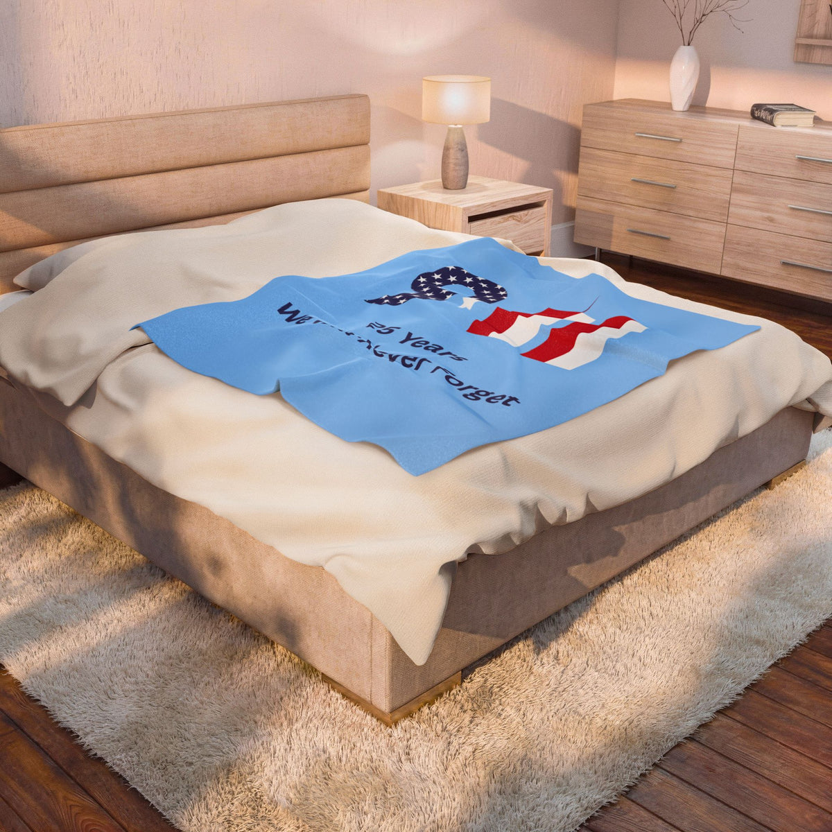 9•11 Memorial Velveteen Plush Blanket — "25 Years We Will Never Forget"