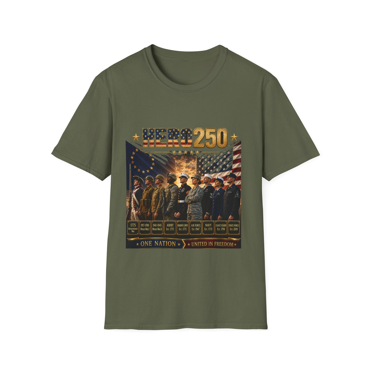HERO250 Patriotic T-Shirt | 250 Years of Honor | One Nation United in Freedom
