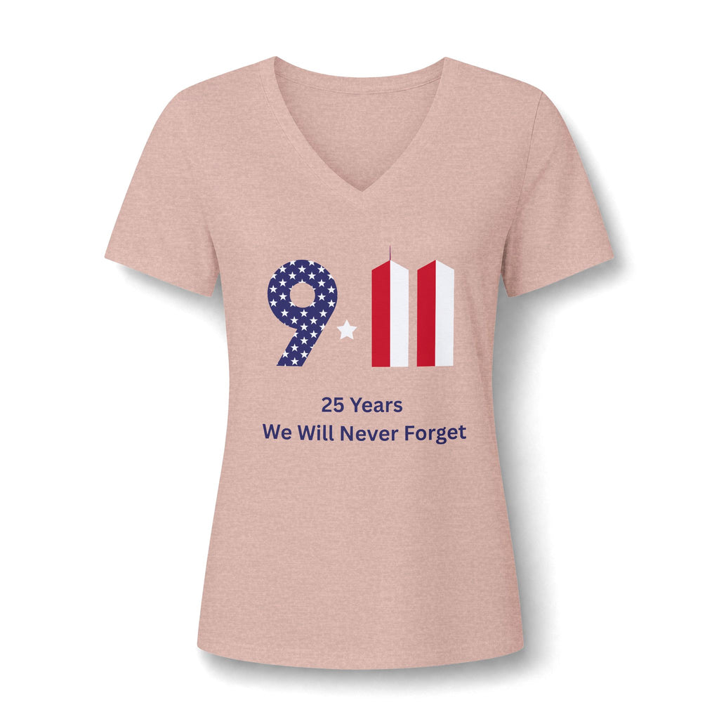 Women's V-Neck Tee — 9/11 Remembrance '25 Years We Will Never Forget'