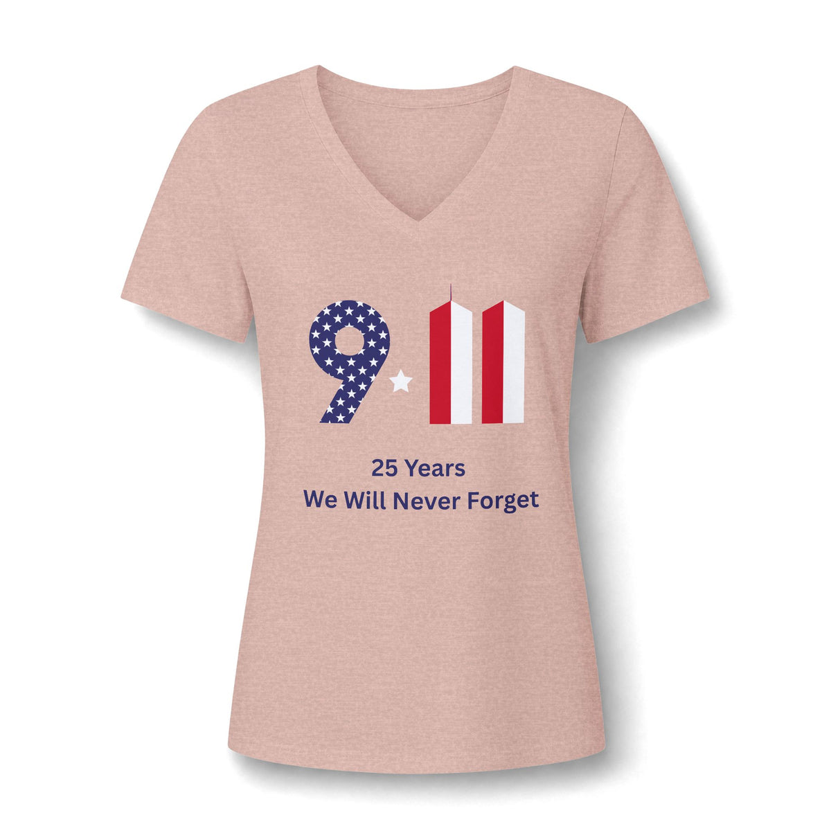 Women's V-Neck Tee — 9/11 Remembrance '25 Years We Will Never Forget'