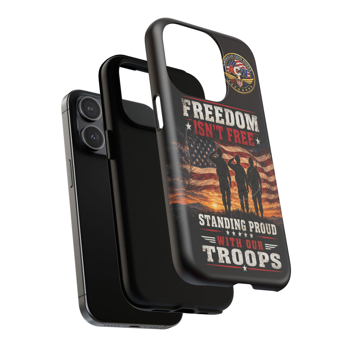 Freedom Isn't Free Military Phone Case – Tough Magnetic Phone Case, Patriotic 'Standing Proud With Our Troops' Design