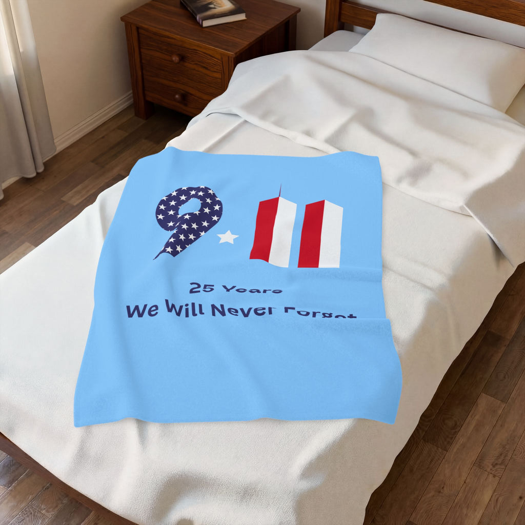 9•11 Memorial Velveteen Plush Blanket — "25 Years We Will Never Forget"