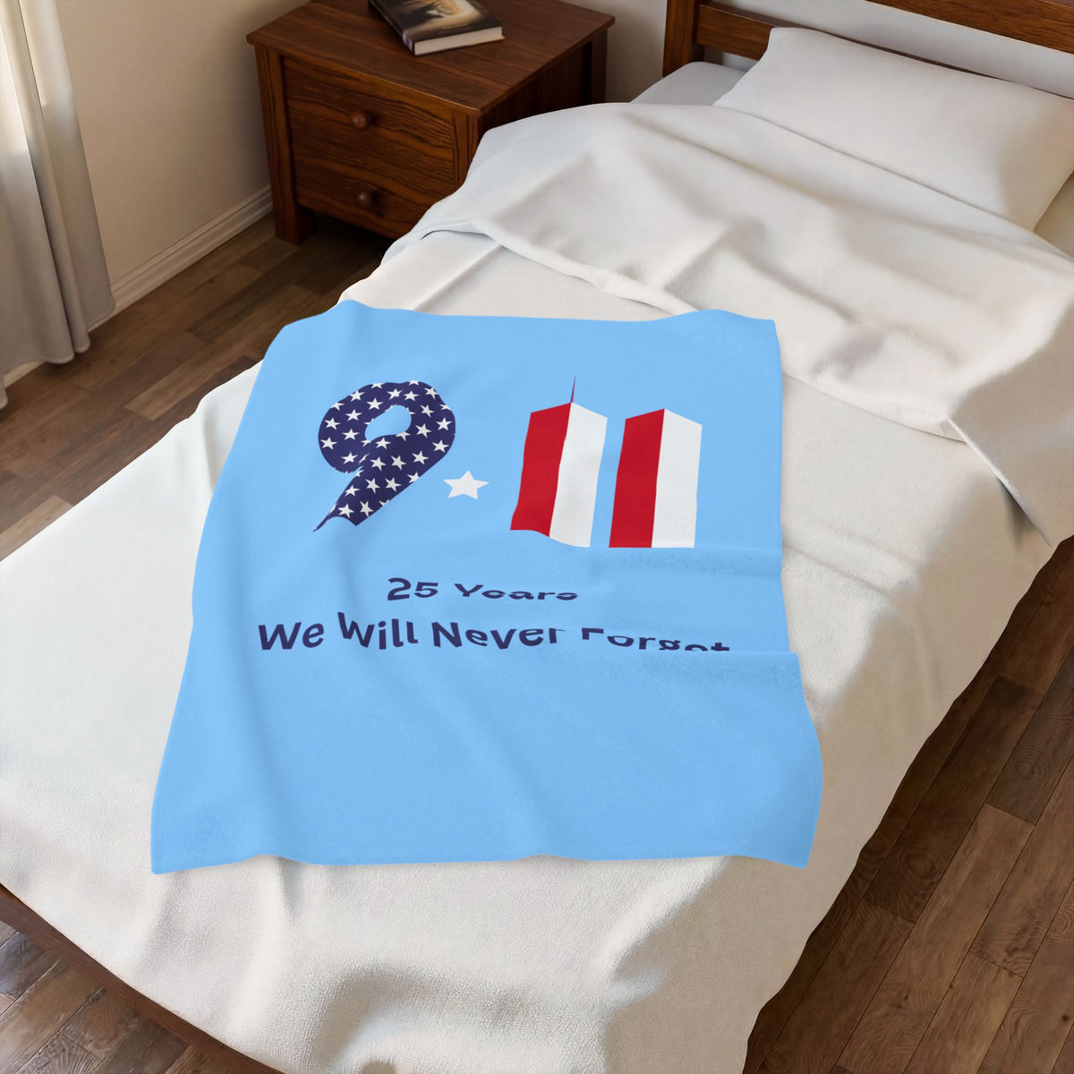 9•11 Memorial Velveteen Plush Blanket — "25 Years We Will Never Forget"