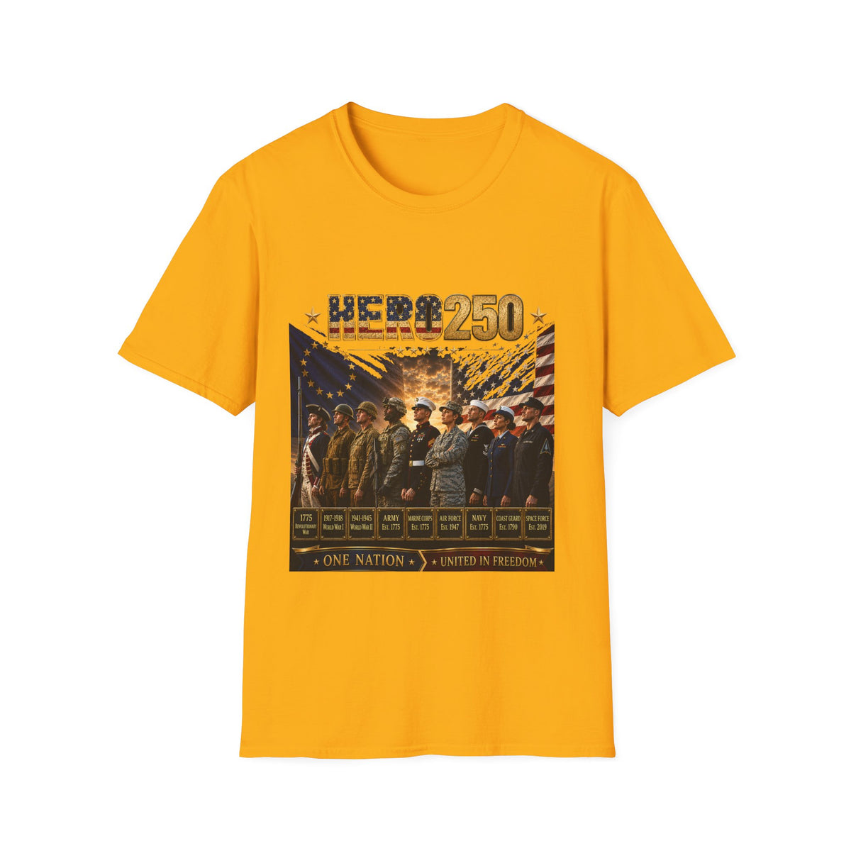 HERO250 Patriotic T-Shirt | 250 Years of Honor | One Nation United in Freedom