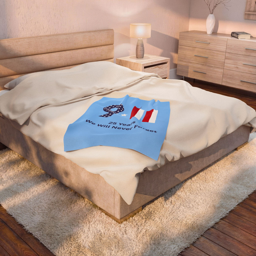 9•11 Memorial Velveteen Plush Blanket — "25 Years We Will Never Forget"