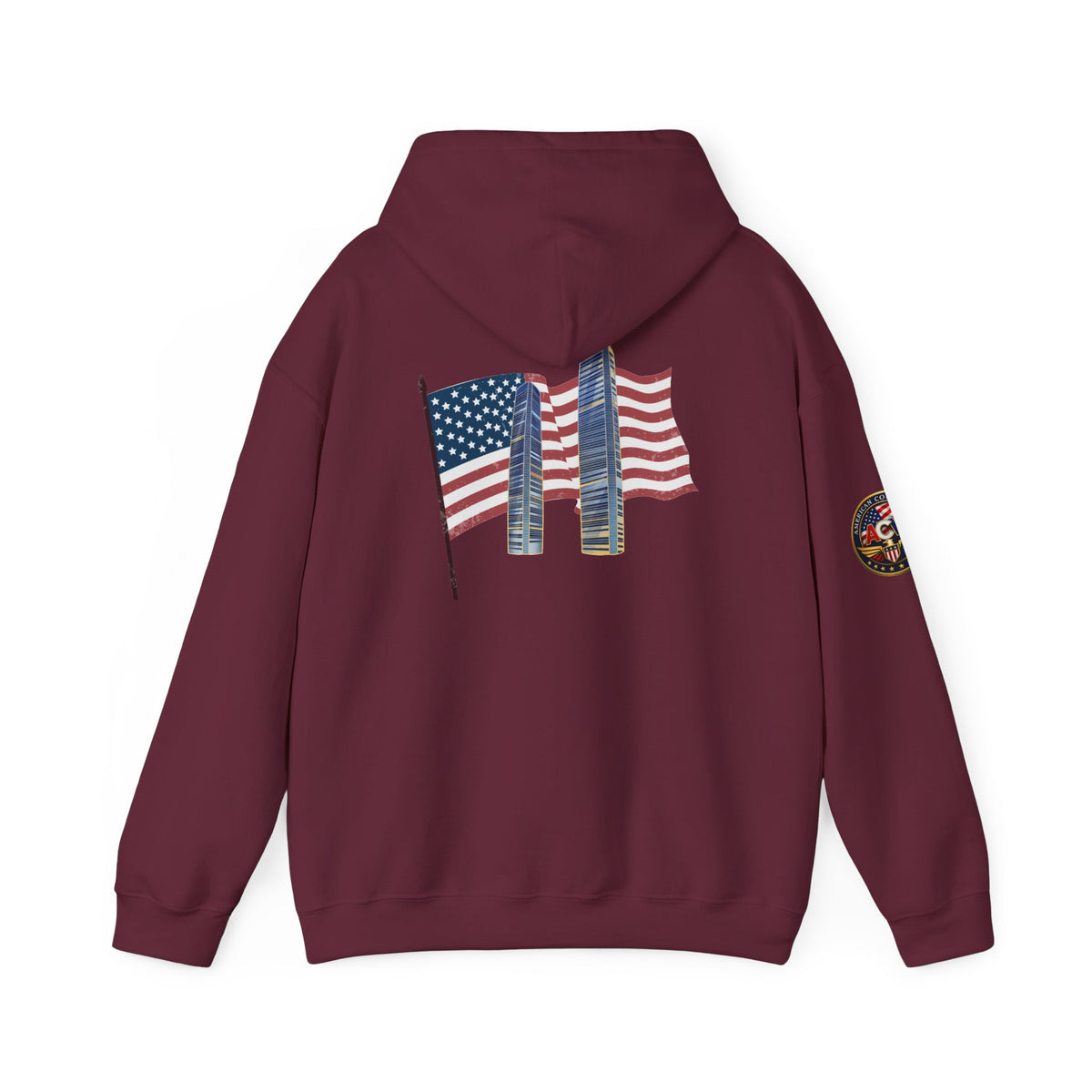 Remembrance Day 9/11 Hoodie — American Flag & Twin Towers Tribute