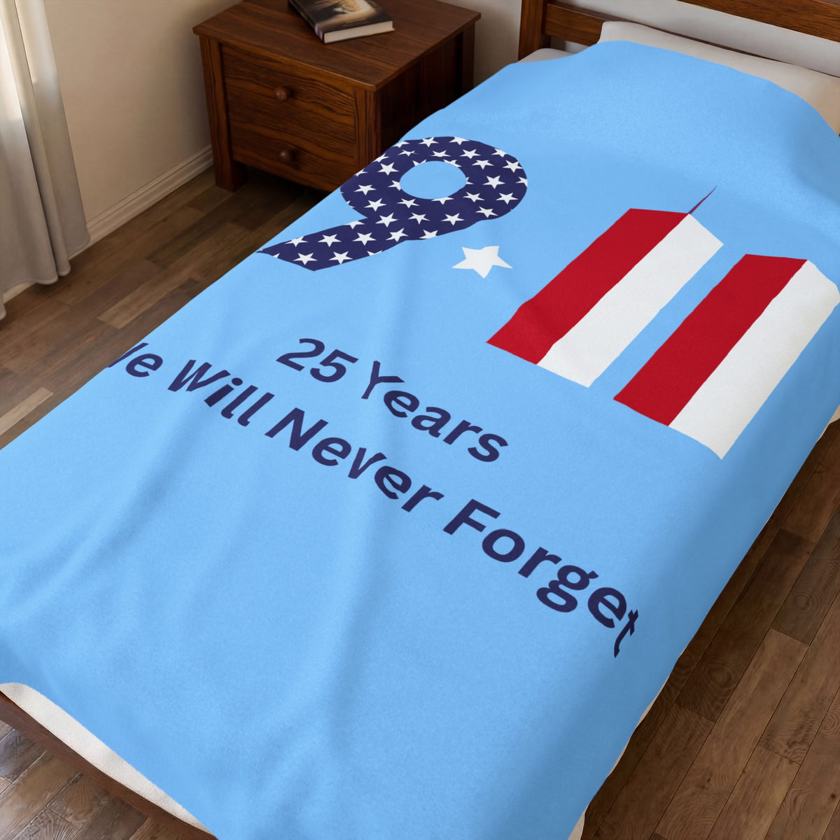 9•11 Memorial Velveteen Plush Blanket — "25 Years We Will Never Forget"