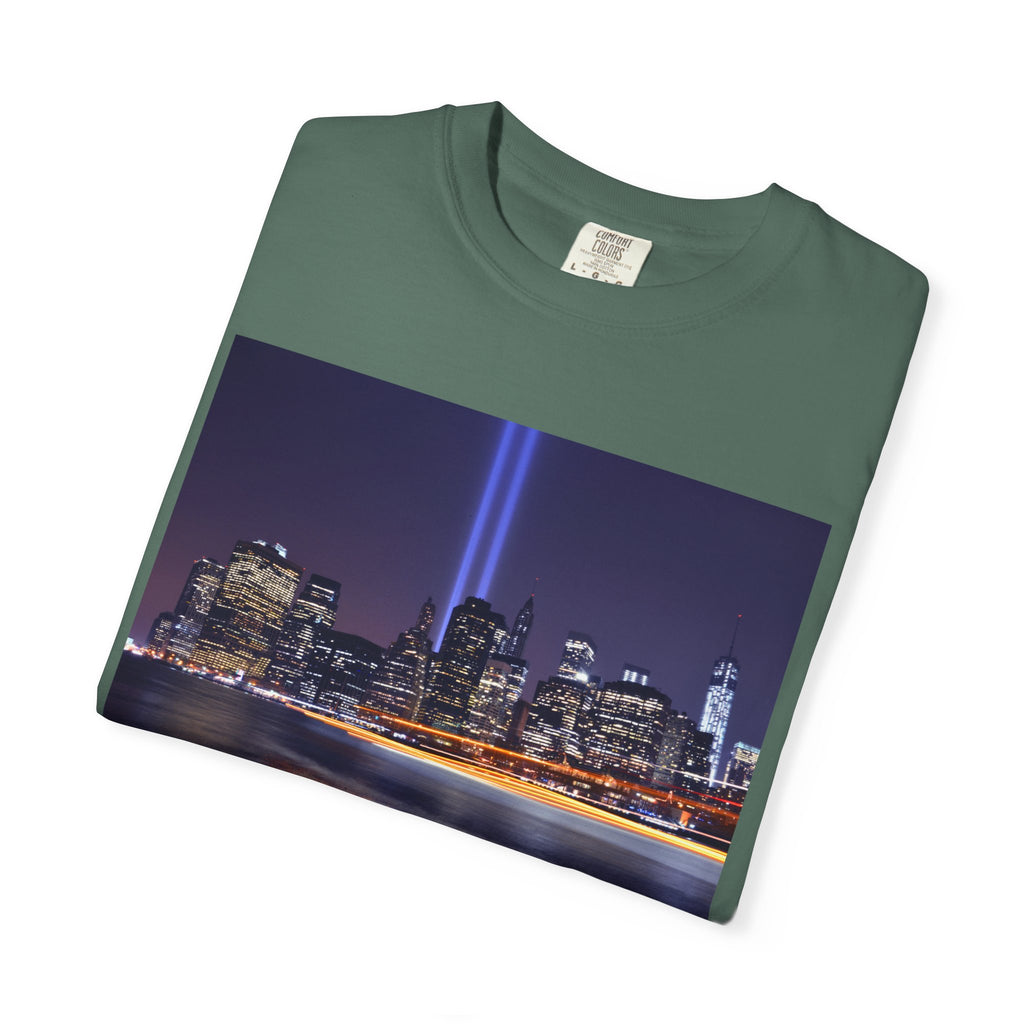 9/11 Tribute T-Shirt — "Remember. Honor. Rise." Skyline Tribute Tee
