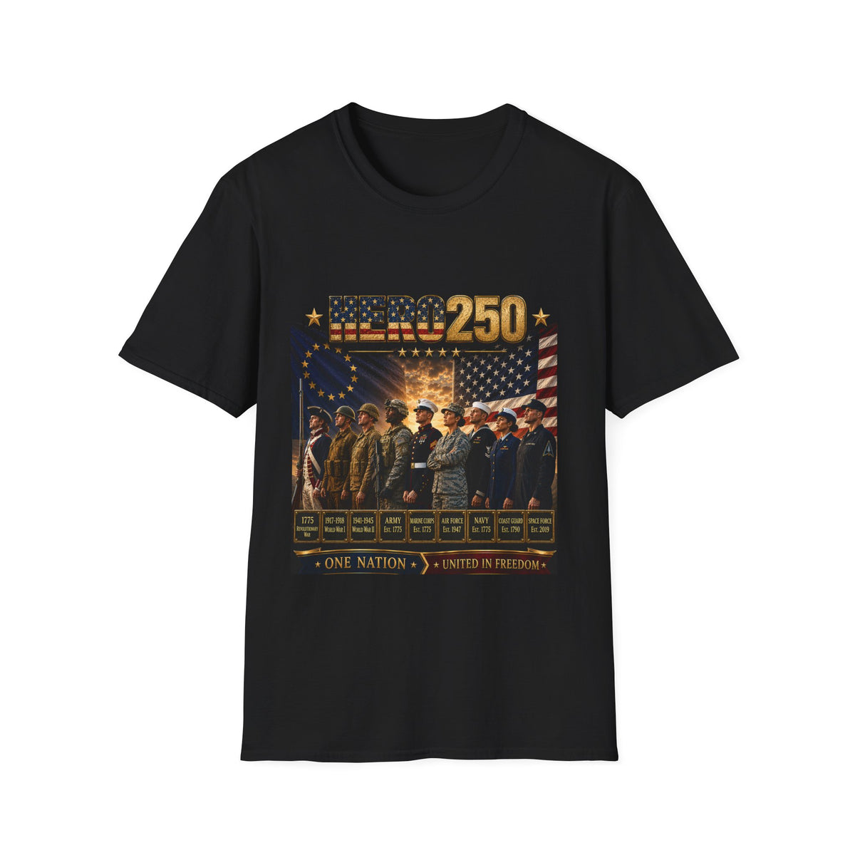 HERO250 Patriotic T-Shirt | 250 Years of Honor | One Nation United in Freedom