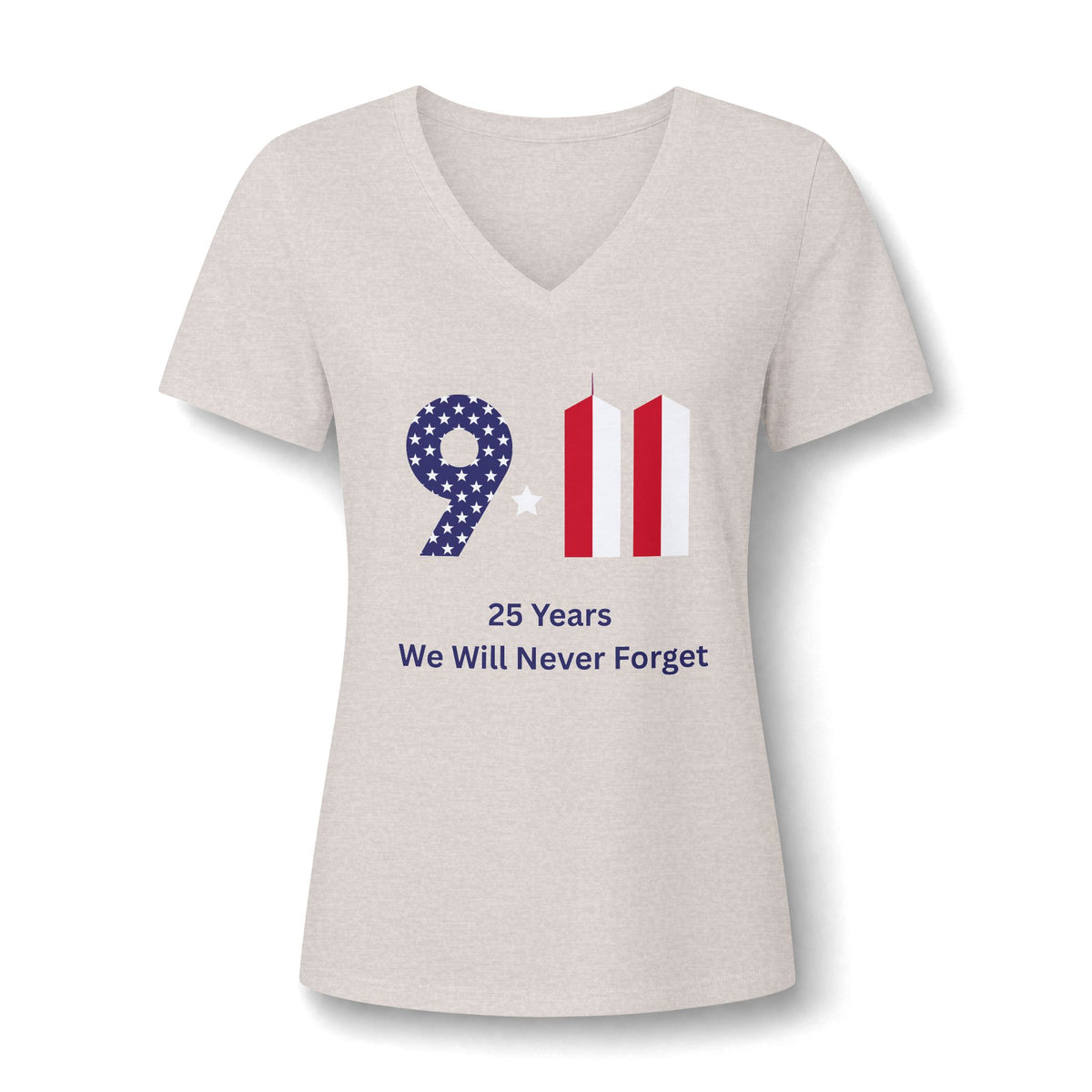 Women's V-Neck Tee — 9/11 Remembrance '25 Years We Will Never Forget'