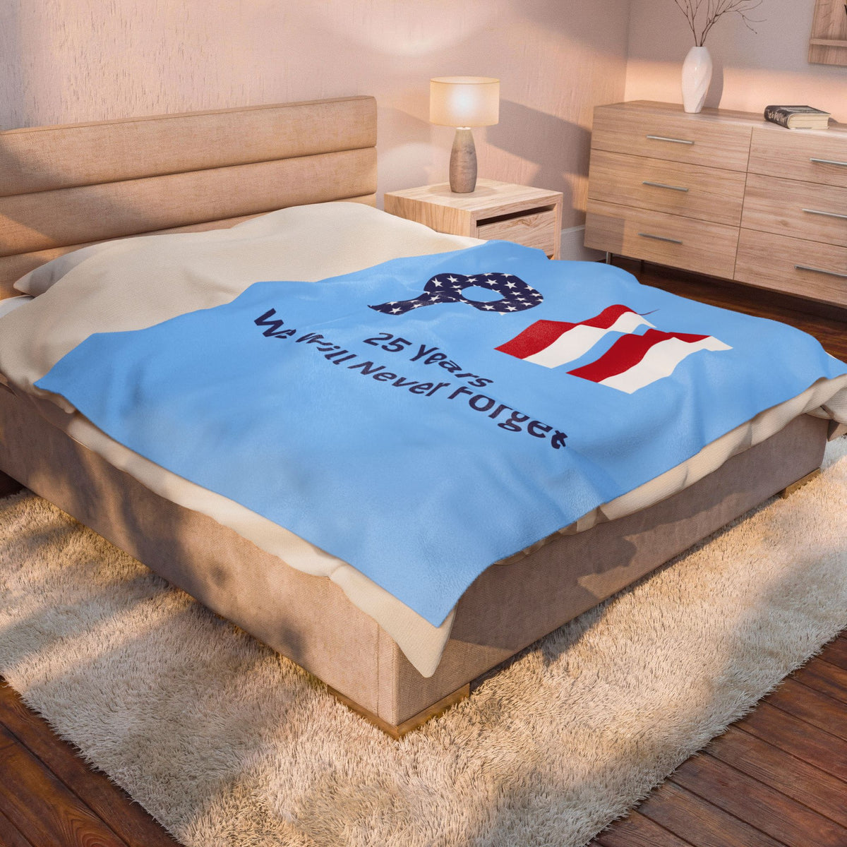9•11 Memorial Velveteen Plush Blanket — "25 Years We Will Never Forget"
