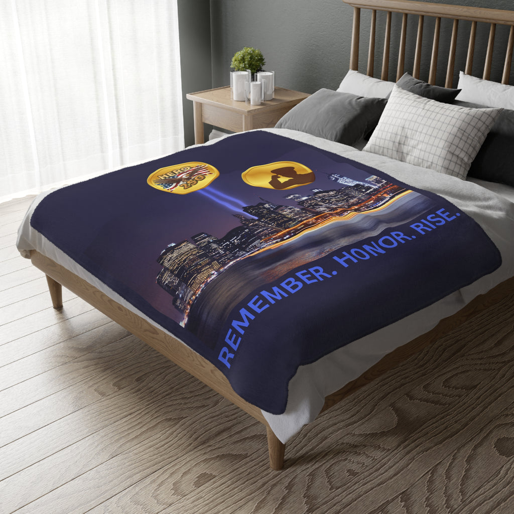 9/11 Tribute Blanket — "Remember. Honor. Rise." Velveteen Microfiber Memorial Throw