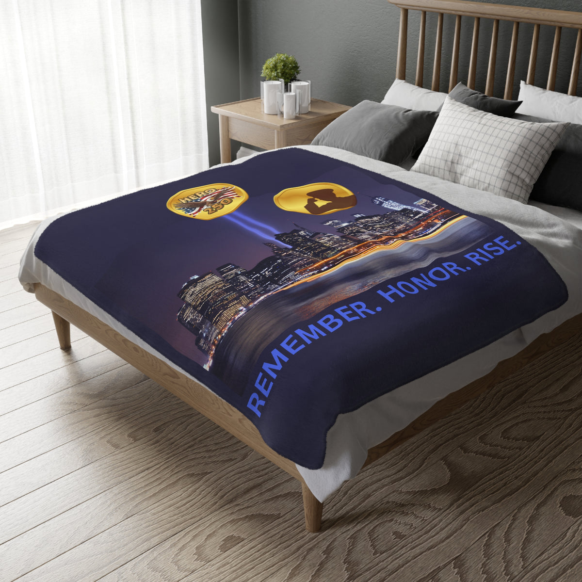 9/11 Tribute Blanket — "Remember. Honor. Rise." Velveteen Microfiber Memorial Throw