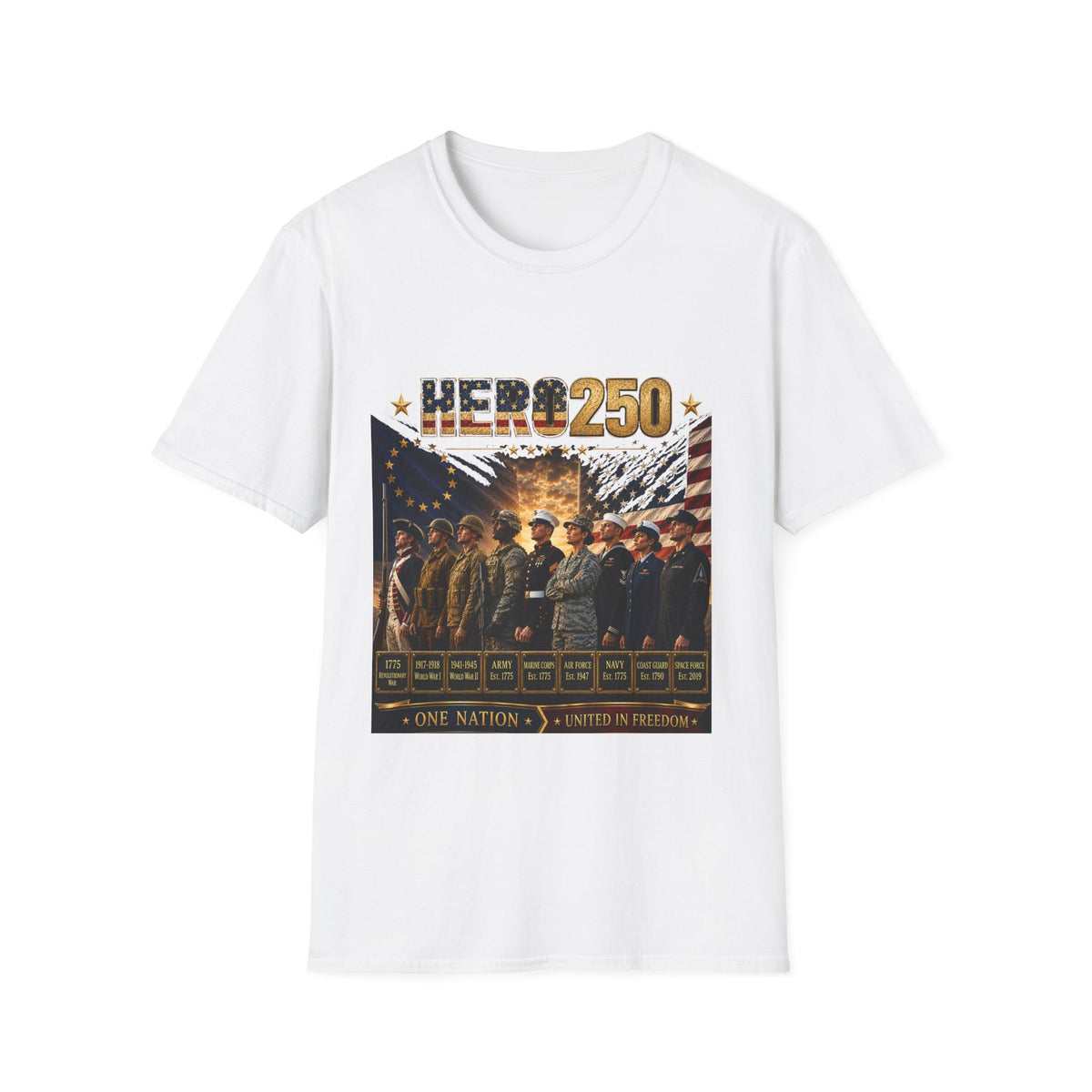 HERO250 Patriotic T-Shirt | 250 Years of Honor | One Nation United in Freedom