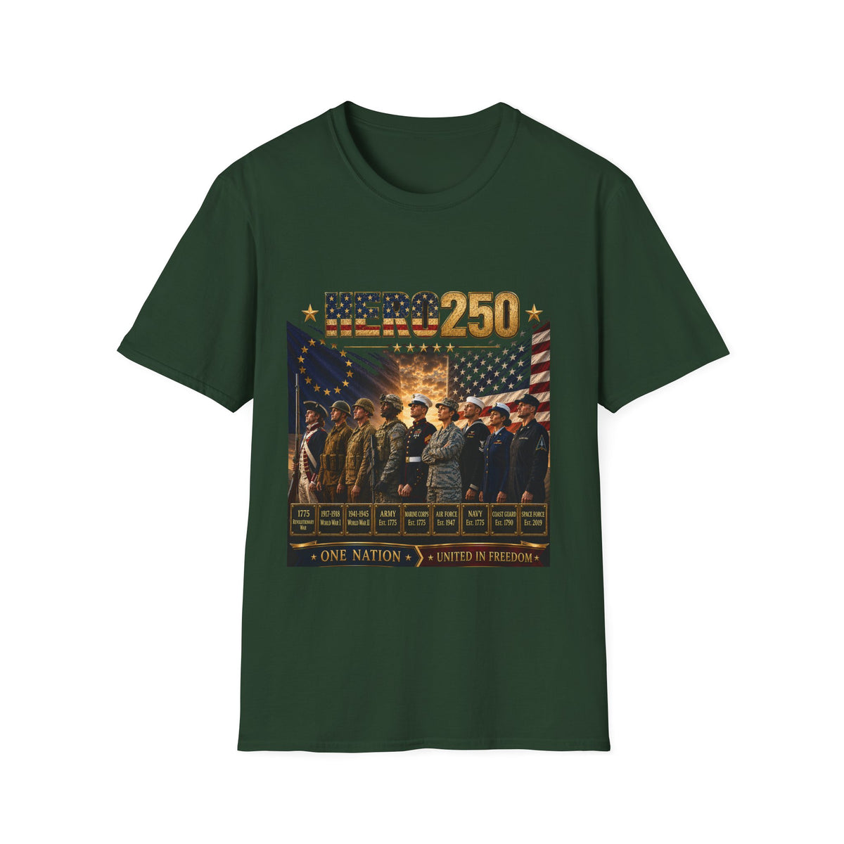 HERO250 Patriotic T-Shirt | 250 Years of Honor | One Nation United in Freedom