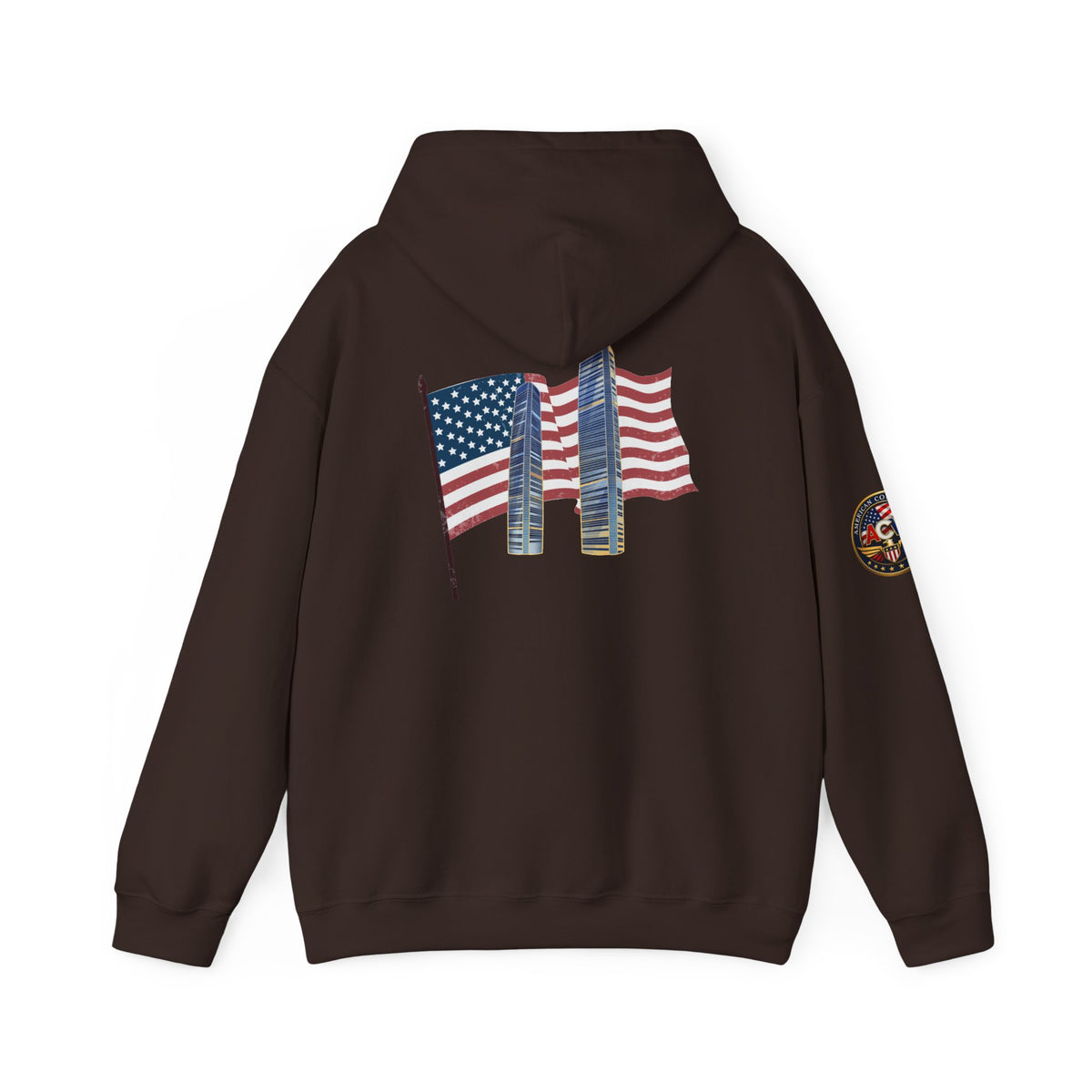 Remembrance Day 9/11 Hoodie — American Flag & Twin Towers Tribute