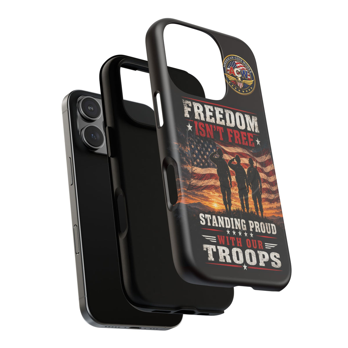 Freedom Isn't Free Military Phone Case – Tough Magnetic Phone Case, Patriotic 'Standing Proud With Our Troops' Design