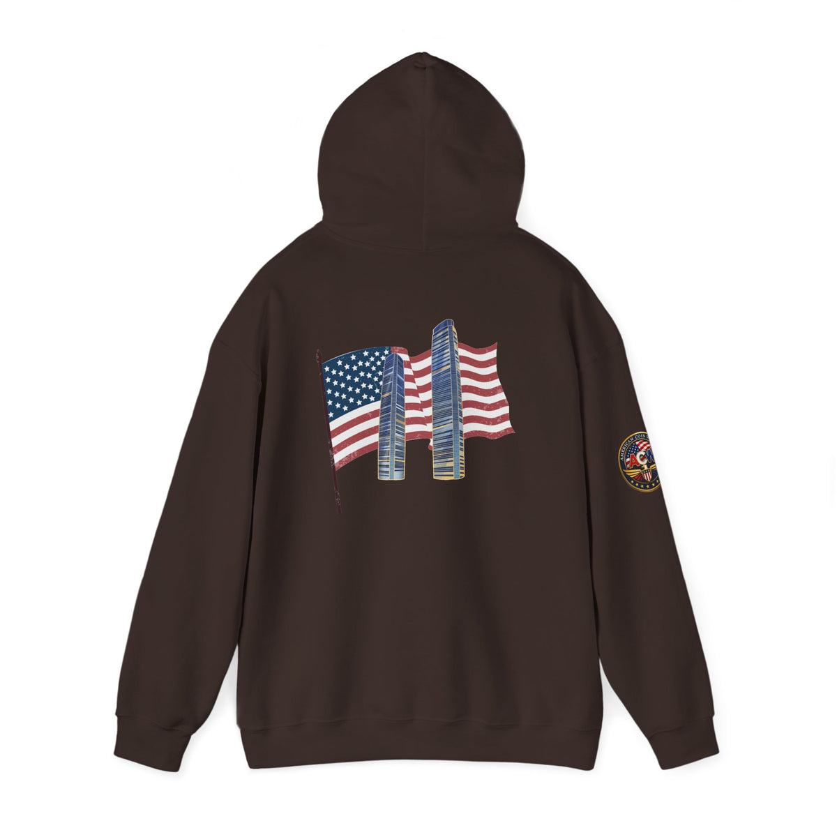 Remembrance Day 9/11 Hoodie — American Flag & Twin Towers Tribute
