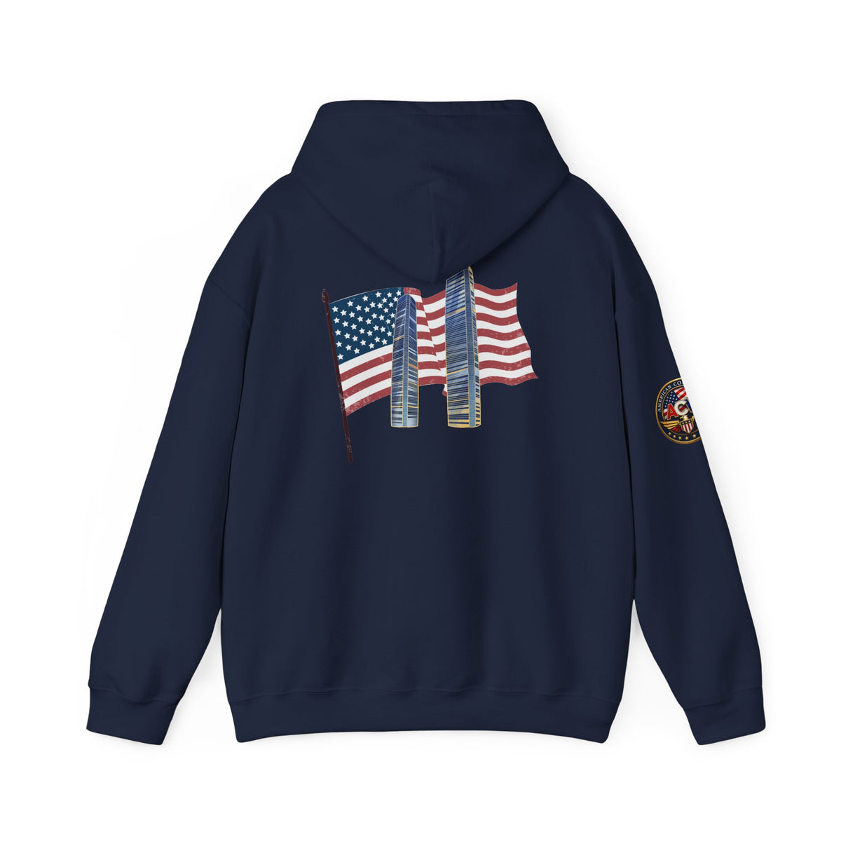 Remembrance Day 9/11 Hoodie — American Flag & Twin Towers Tribute